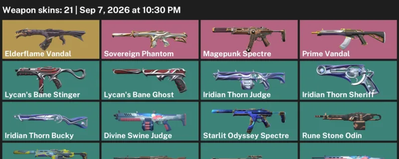 Valorant account inventory for LVL 76 · Elderflame Vandal & Iridian Thorn Sheriff