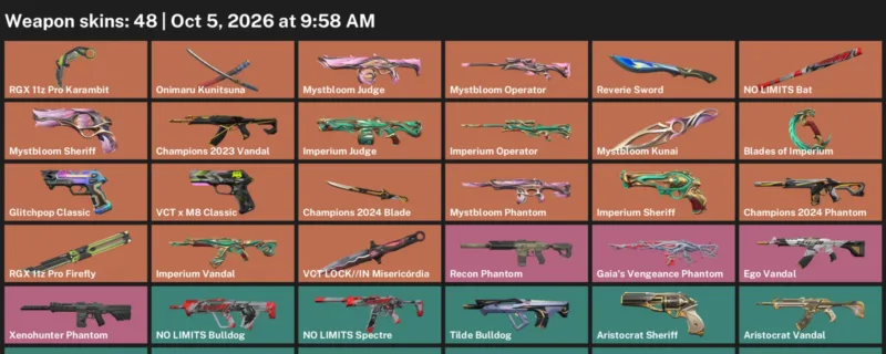 Valorant account inventory for LVL 62 · 48 Skins Champions 2024 Blade