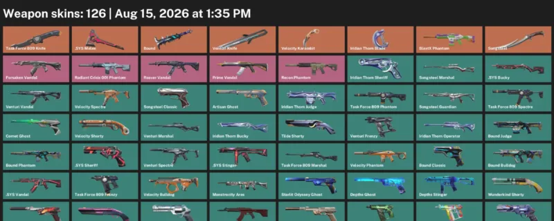 Valorant account inventory for LVL 345 · Velocity Karambit & Venturi Knife