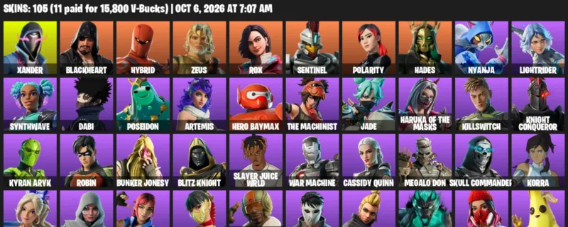 Fortnite account inventory for Xander - Blackheart - 105 Outfits