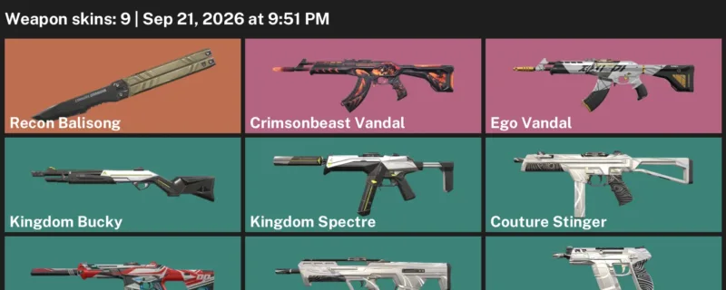 Valorant account inventory for LVL 21 · Ego Vandal & Crimsonbeast Vandal