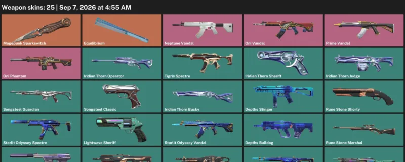 Valorant account inventory for LVL 56 · Iridian Thorn Sheriff & Iridian Thorn Operator