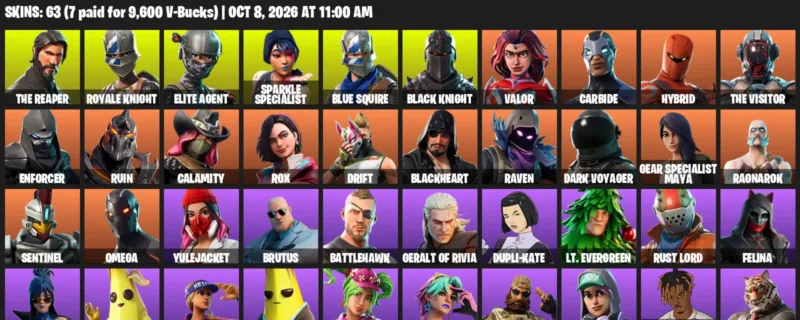 Fortnite account inventory for The Reaper - Royale Knight - 63 Outfits