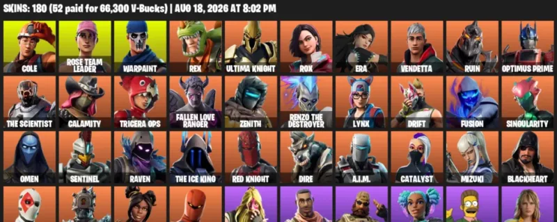 Fortnite account inventory for LVL 1682 - Cole - Rose Team Leader - 180 Outfits