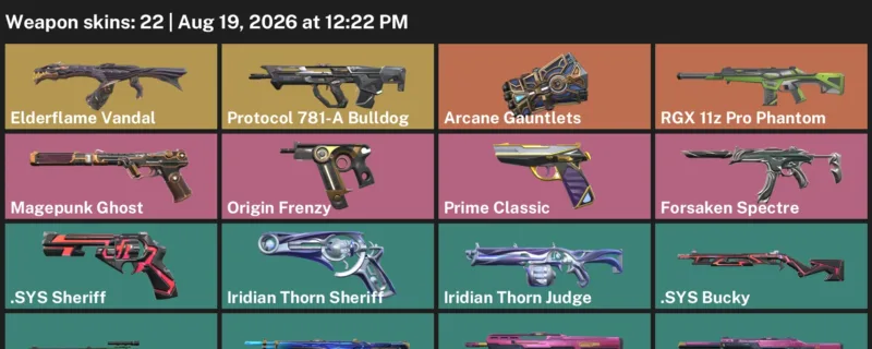 Valorant account inventory for LVL 30 · Elderflame Vandal & Arcane Gauntlets