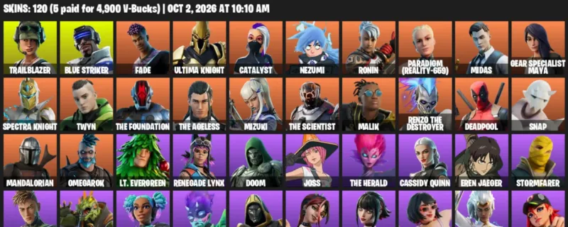 Fortnite account inventory for Trailblazer - Blue Striker - 120 Outfits
