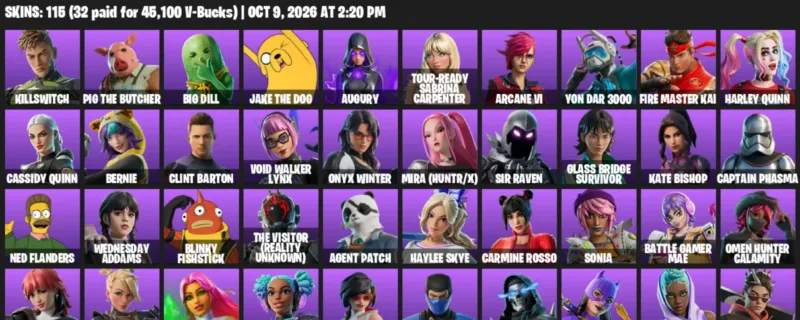 Fortnite account inventory for Killswitch - Pig the Butcher - 115 Outfits