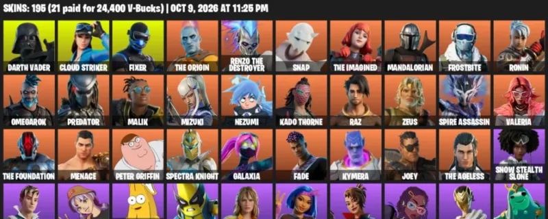 Fortnite account inventory for Darth Vader - Cloud Striker - 120 Outfits