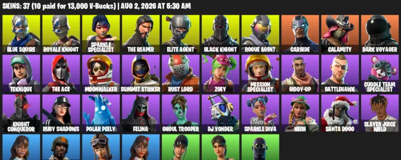 Fortnite account inventory for LVL 836 - Blue Squire - Royale Knight - 37 Outfits