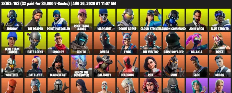 Fortnite account inventory for LVL 2726 - Trilogy - The Reaper - 153 Outfits