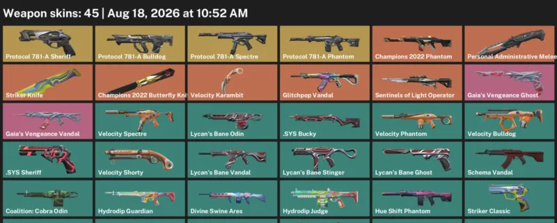 Valorant account inventory for LVL 52 · Champions 2022 Phantom