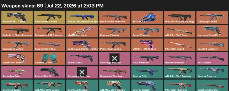Valorant Accounts listing: LVL 121 · Interhelm Sword & Mystbloom Kunai · 69 Skins - Gold 3, 69 skins
