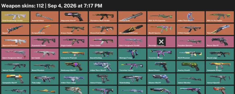 Valorant account inventory for LVL 375 · Champions 2023 Kunai & Composite Knife
