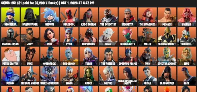 Fortnite account inventory for Neo Versa - Darth Vader - 120 Outfits
