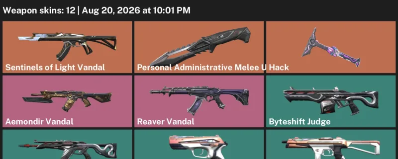 Valorant account inventory for LVL 34 · Reaver Vandal & Aemondir Vandal