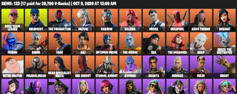 Fortnite account inventory for Rose Team Leader - Warpaint - 120 Outfits