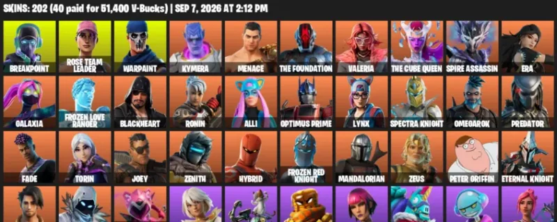 Fortnite account inventory for LVL 2071 - Breakpoint - Rose Team Leader - 202 Outfits