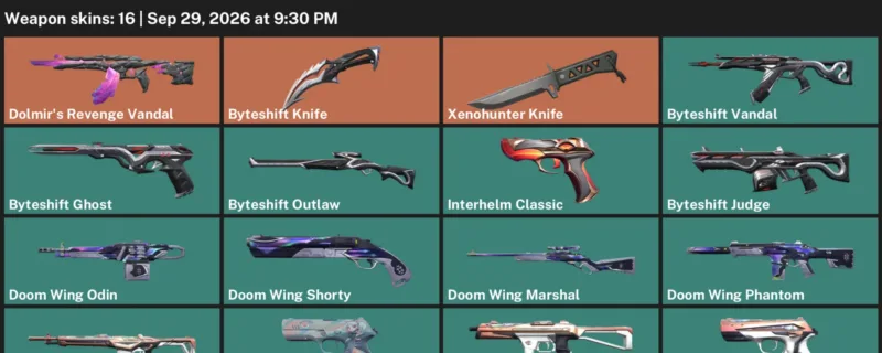 Valorant account inventory for LVL 83 · Xenohunter Knife & 16 Skins Byteshift Knife