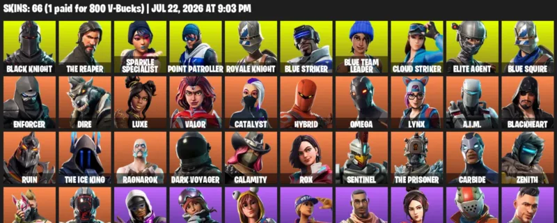 Fortnite Accounts listing: LVL 1031 - Black Knight - The Reaper - 66 Outfits - 66 outfits