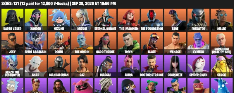 Fortnite account inventory for Darth Vader - Xander - 120 Outfits
