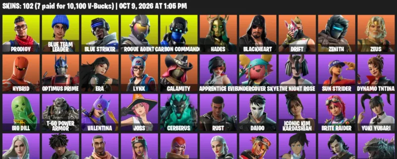 Fortnite account inventory for Prodigy - Blue Team Leader - 102 Outfits