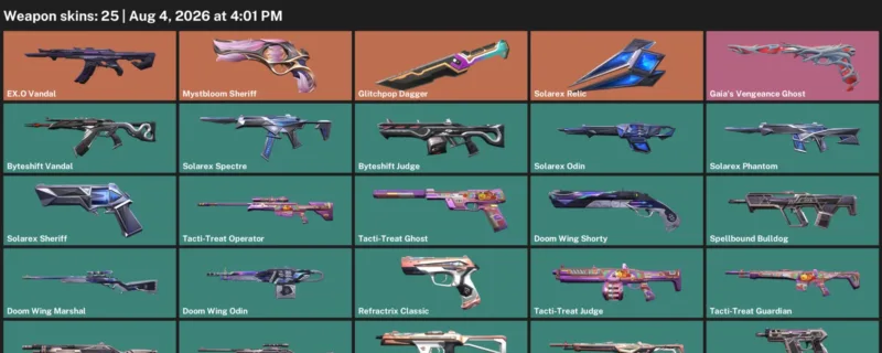 Valorant account inventory for LVL 47 · Glitchpop Dagger & EX.O Vandal