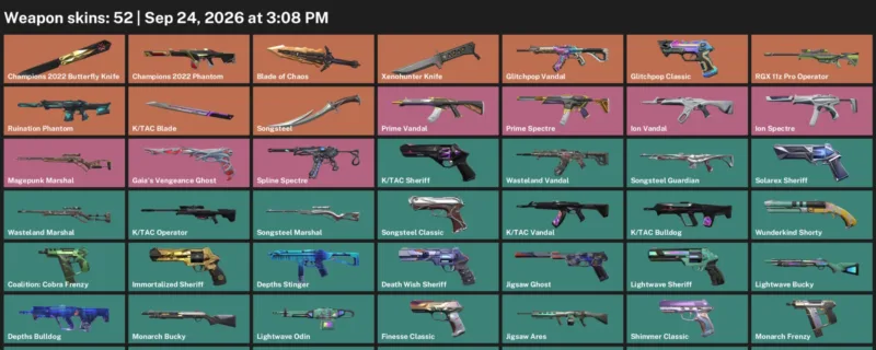 Valorant account inventory for LVL 146 · Champions 2022 Butterfly Knife & Champions 2022 Phantom
