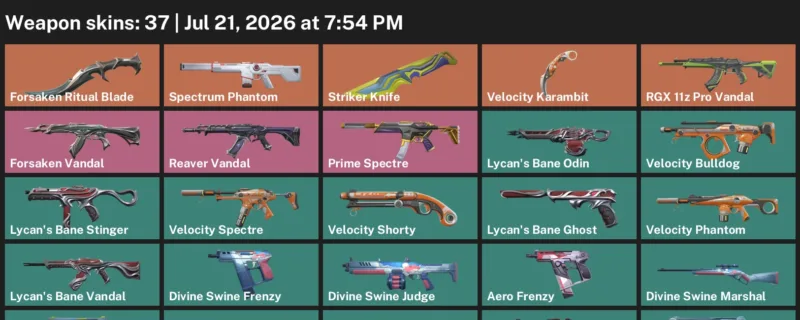 Valorant Accounts listing: LVL 69 · Forsaken Ritual Blade & Striker Knife · 37 Skins - Silver 1, 37 skins
