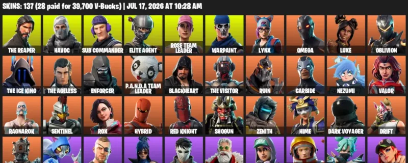 Fortnite Accounts listing: LVL 1542 - The Reaper - Havoc - 137 Outfits - 137 outfits