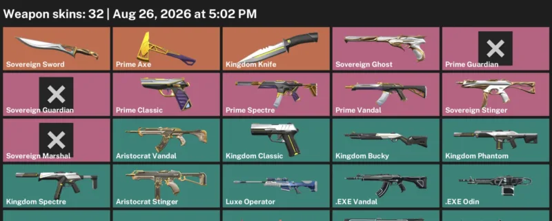 Valorant account inventory for LVL 8 · Kingdom Knife & Sovereign Sword & 32 Skins Kingdom Knife