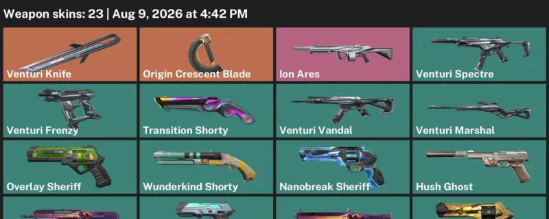 Valorant account inventory for LVL 150 · Origin Crescent Blade & Venturi Knife