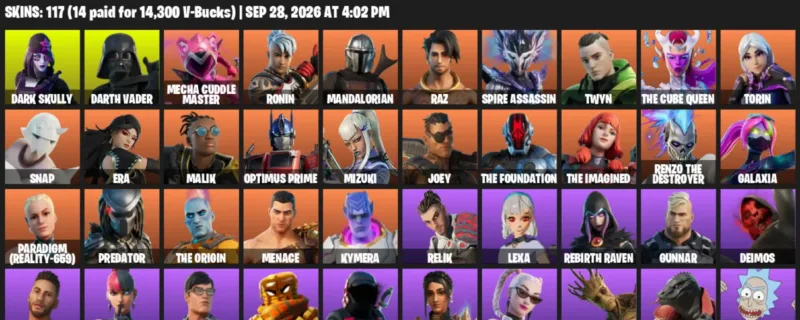 Fortnite account inventory for Dark Skully - Darth Vader - 117 Outfits