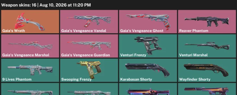 Valorant account inventory for LVL 84 · 9 Lives Phantom & Gaia's Vengeance Vandal