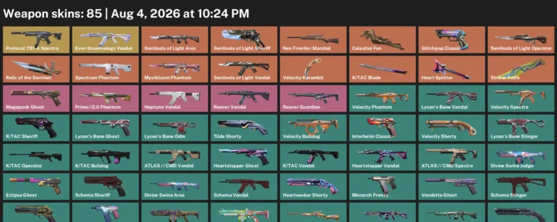 Valorant account inventory for LVL 238 · Velocity Karambit & Tac Blade