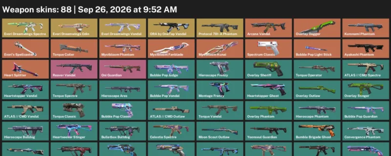 Valorant account inventory for LVL 145 · Arcane Vandal & Overlay Dagger
