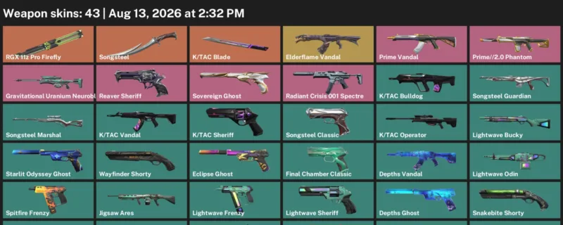 Valorant account inventory for LVL 151 · Elderflame Vandal & Tac Blade