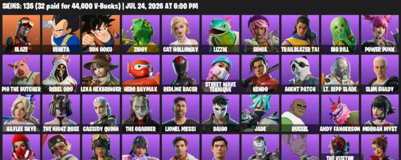 Fortnite Accounts listing: LVL 1412 - Blaze - Vegeta - 135 Outfits - 135 outfits