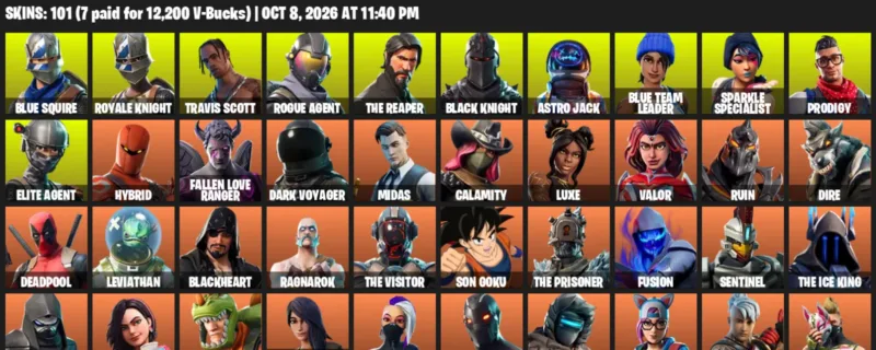 Fortnite account inventory for Blue Squire - Royale Knight - 101 Outfits