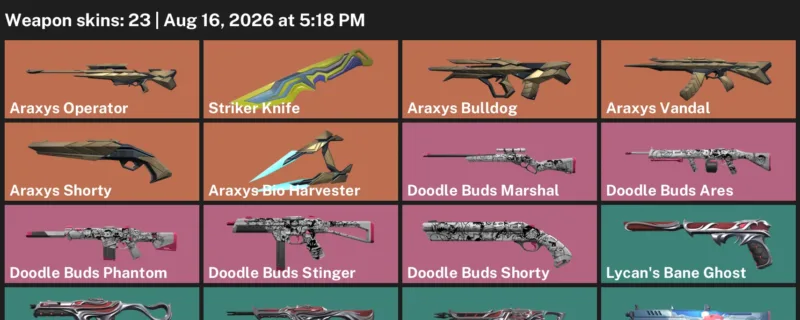 Valorant account inventory for LVL 43 · Araxys Vandal & Araxys Operator