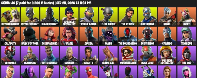 Fortnite account inventory for Psycho Bandit - Royale Knight - 46 Outfits