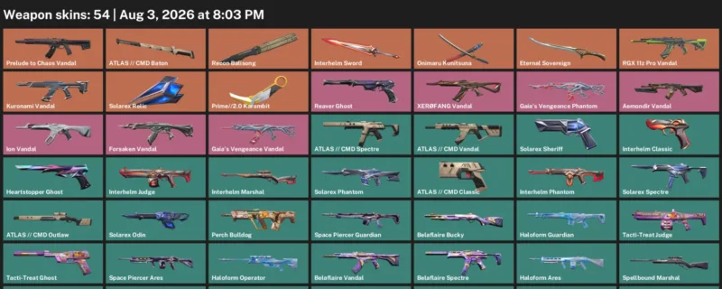 Valorant account inventory for LVL 91 · 2.0 Karambit & Cmd Vandal