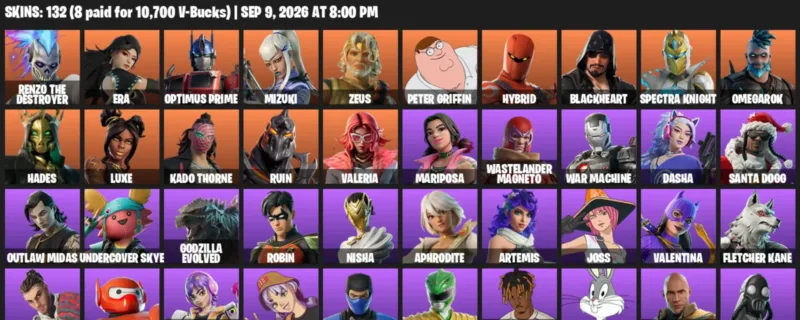 Fortnite account inventory for LVL 2014 - Renzo the Destroyer - Era - 132 Outfits
