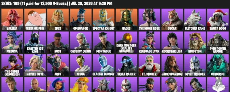 Fortnite Accounts listing: LVL 2184 - Valeria - Peter Griffin - 109 Outfits - 109 outfits