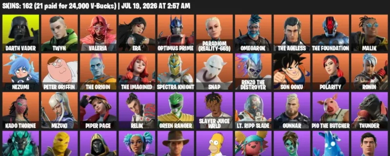 Fortnite Accounts listing: LVL 3249 - Darth Vader - Twyn - 162 Outfits - 162 outfits