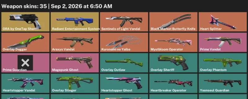Valorant account inventory for LVL 67 · Araxys Vandal & Overlay Dagger