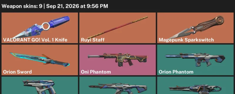 Valorant account inventory for LVL 12 · Oni Phantom & Orion Vandal