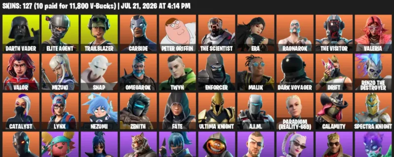 Fortnite Accounts listing: LVL 1973 - Darth Vader - Elite Agent - 127 Outfits - 127 outfits