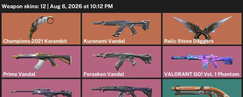 Valorant account inventory for LVL 121 · Champions 2021 Karambit & Kuronami Vandal