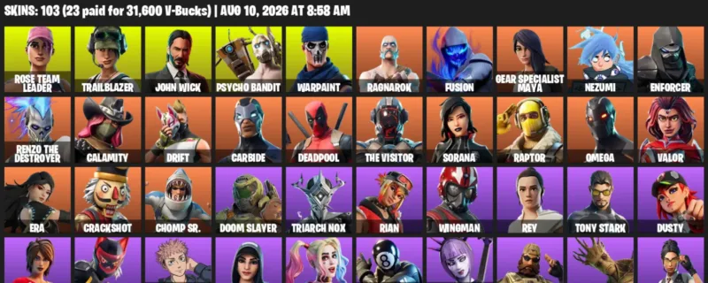 Fortnite account inventory for LVL 787 - Rose Team Leader - Trailblazer - 103 Outfits