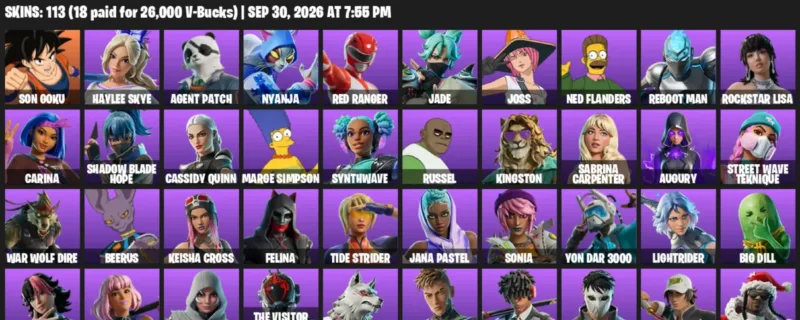 Fortnite account inventory for Son Goku - Haylee Skye - 113 Outfits
